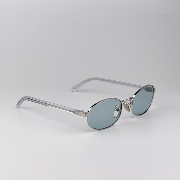 Prada Sunglasses – Silver Oval Frame Azure Lenses | Model PRB53S 1BC40N - Picture 5 of 11